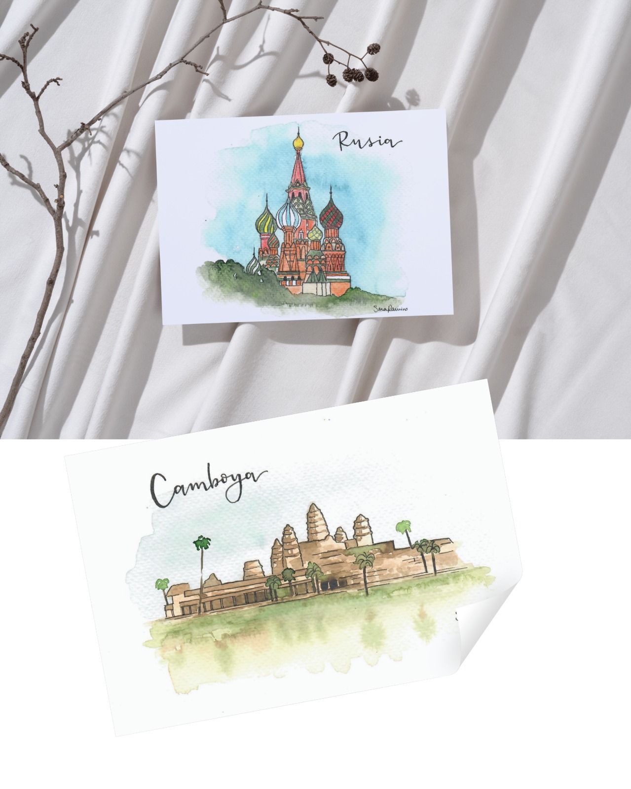 Meseros personalizados de boda en acuarela
